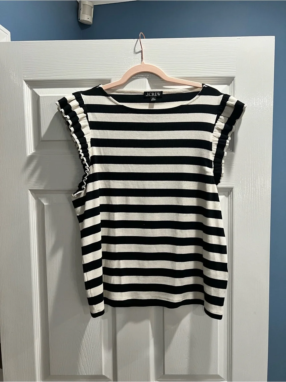J. Crew Black & Cream Ruffle Cap Sleeve Top